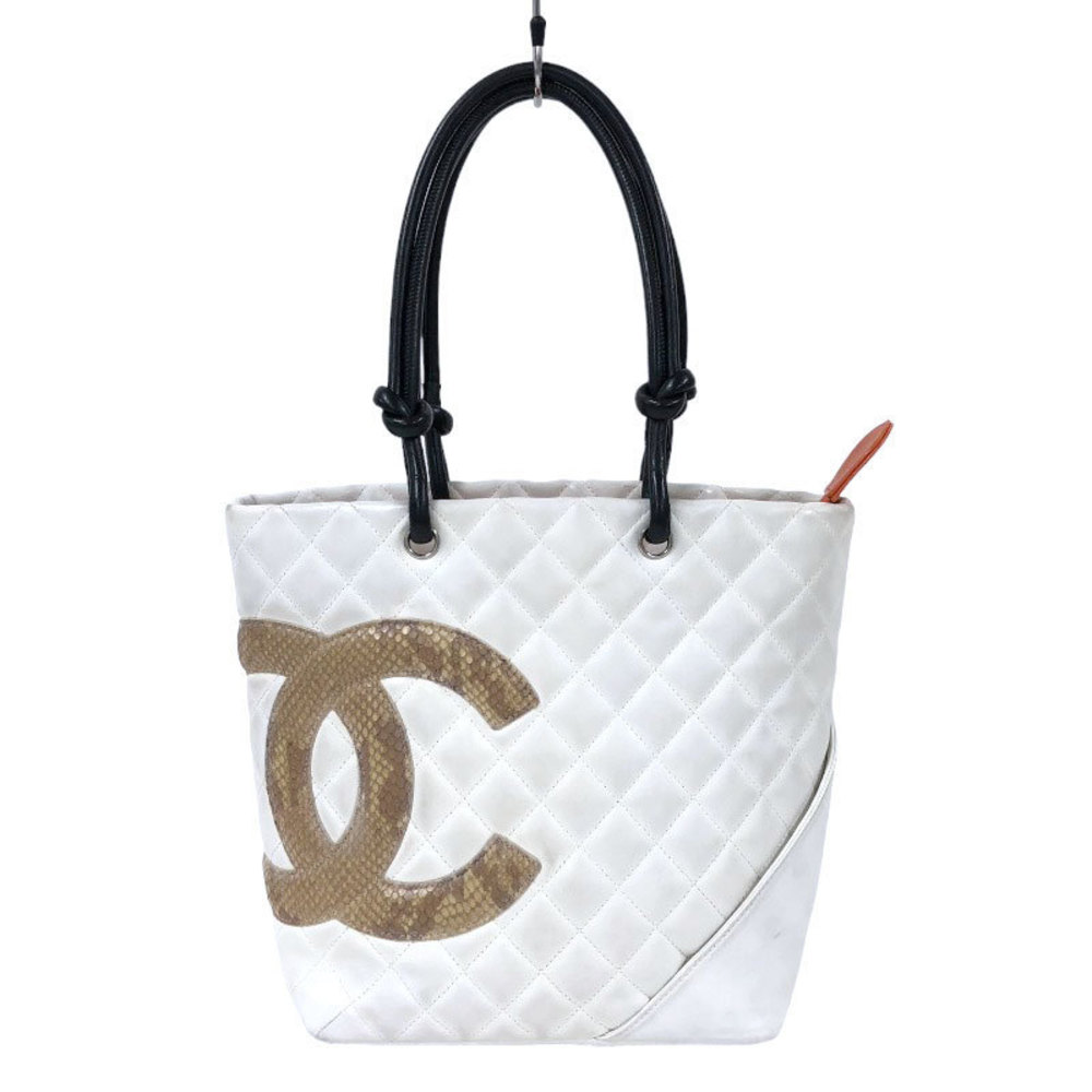 Chanel Cambon Line PYTHON Tote Bag White